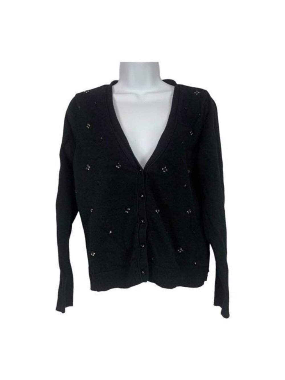 Elle Black Beaded Button-Up Cardigan Sweater - Size L